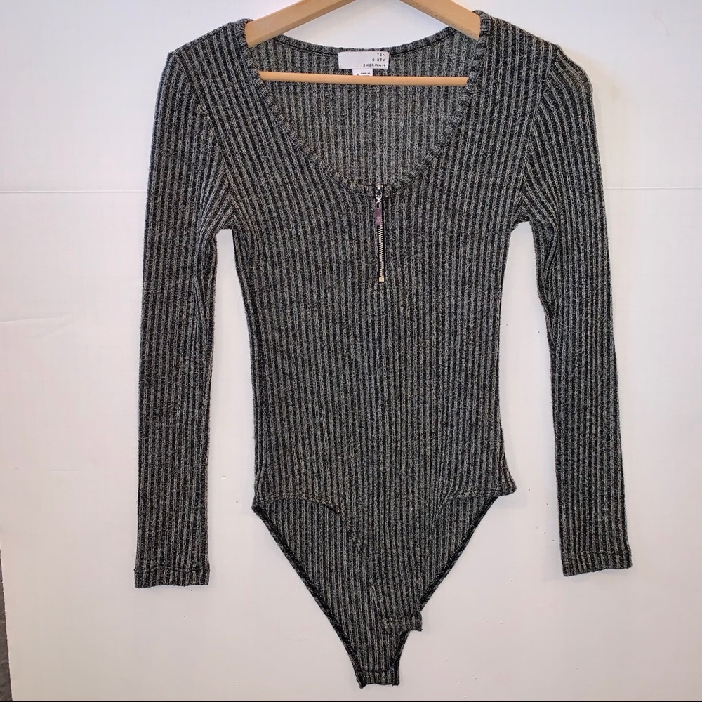 Ten Sixty Sherman Zip Front Pinstriped Bodysuit